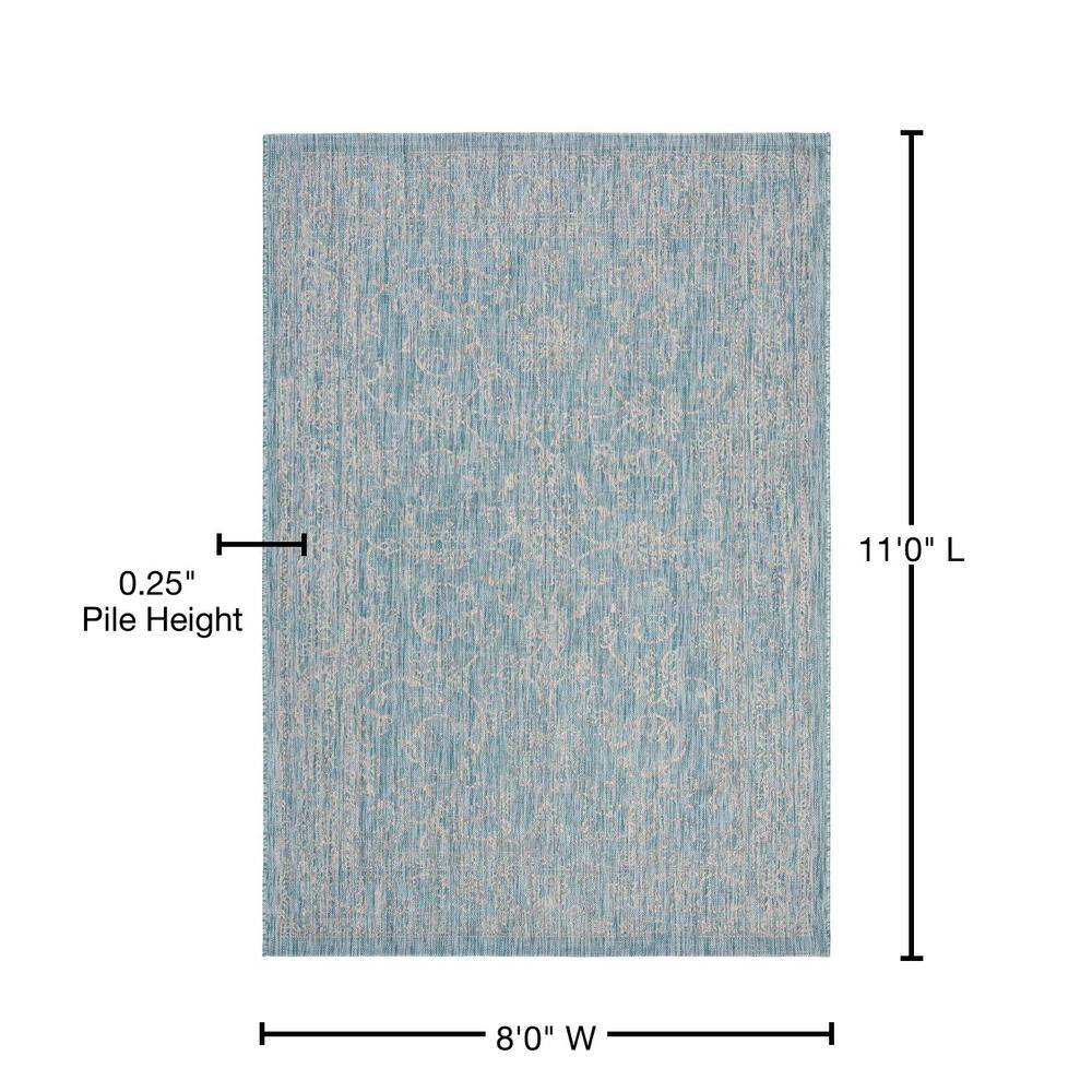 Aqua and Grey 8' x 11' Synthetic Easy-Care Reversible Area Rug