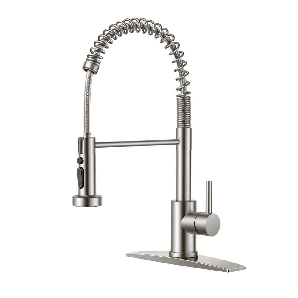 Single-Handle Pull Down Sprayer Coil Spring Gooseneck Kitchen Faucet with Deckplate Stainless Steel in Brushed Nickel price history on PriceWatchPro