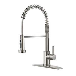 Single-Handle Pull Down Sprayer Coil Spring Gooseneck Kitchen Faucet with Deckplate Stainless Steel in Brushed Nickel