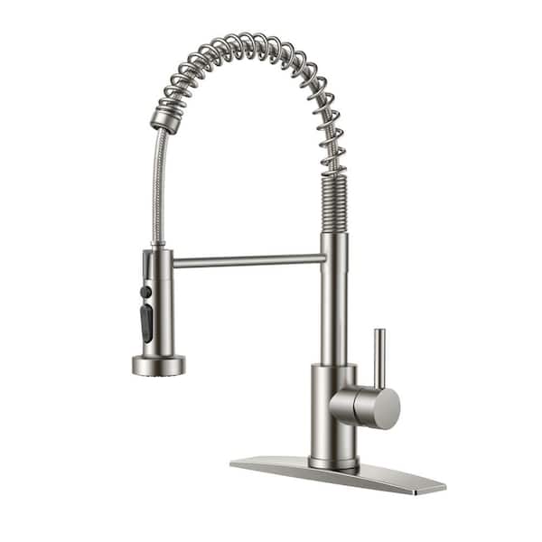 androme Single-Handle Pull Down Sprayer Coil Spring Gooseneck Kitchen Faucet with Deckplate Stainless Steel in Brushed Nickel