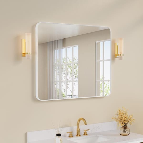 Bella 40 in. W. x 32 in. H Rectangular Aluminum Framed Wall-Mounted Bathroom Vanity Mirror in White