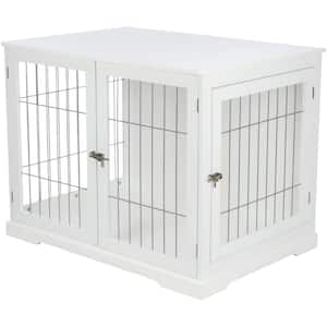 Furniture Style Dog Crate, Indoor Kennel, Pet Home, End Table or Nightstand with 2-Doors, White, Large