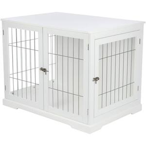 Wood & Wire Pet Crate, End Table, White, Large