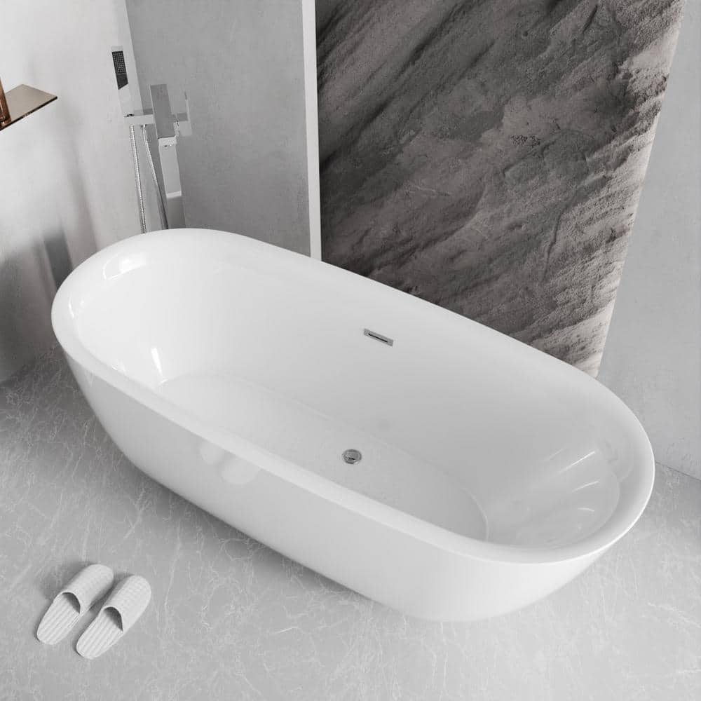 Vite 60 in. L x 30 in. W Flat Bottom Acrylic Oval Freestanding Center Drain
