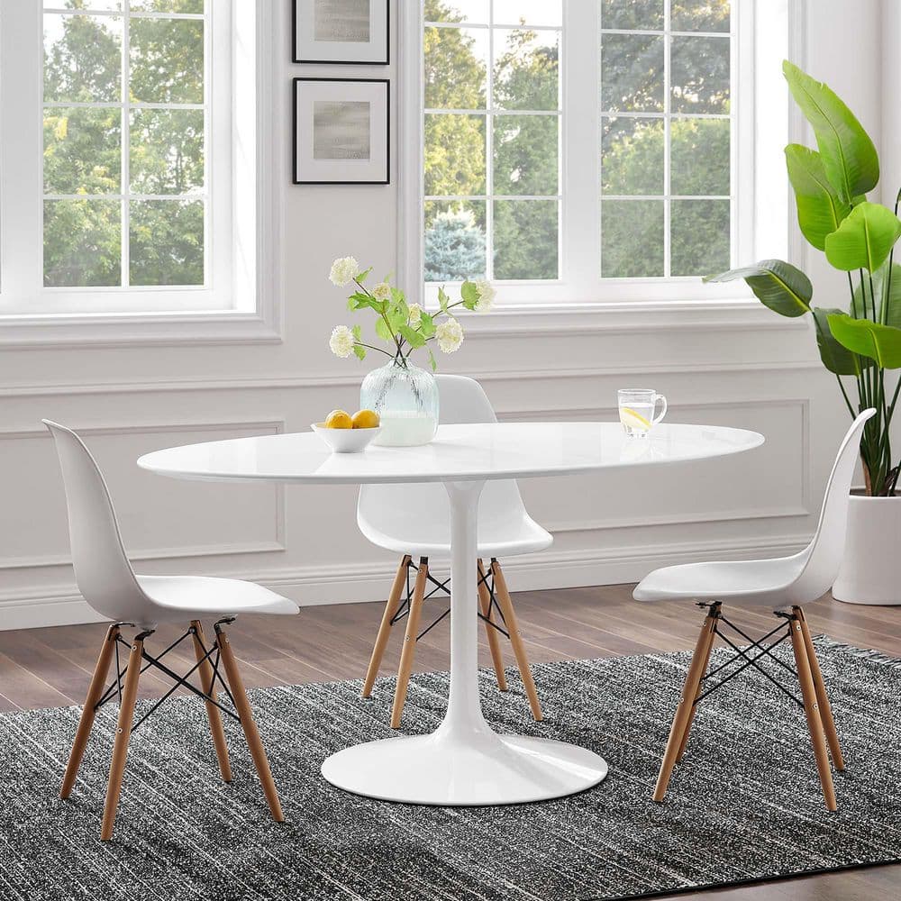MODWAY Lippa Oval White MDF Wood 60 in. Pedestal Base Dining Table