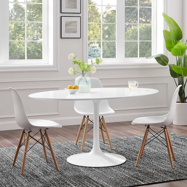 Lippa Oval White MDF Wood 60 in. Pedestal Base Dining Table for 6