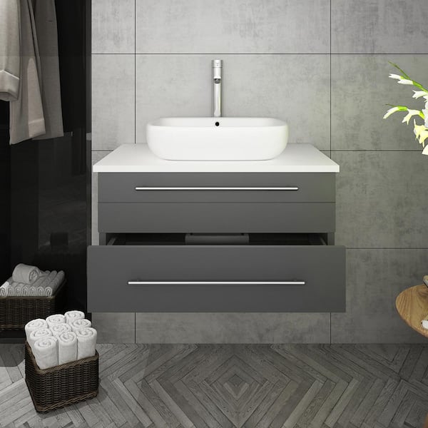 Fresca Lucera 30 In W Wall Hung Bath, 30 Inch Floating Vanity With Vessel Sink And Shower