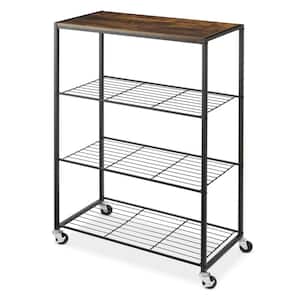 Modern Industrial 4-Tier Steel and Wire Rolling Household Shelving Unit in Black (26.5 in. W x 39.13 in. H x 13 in. D)