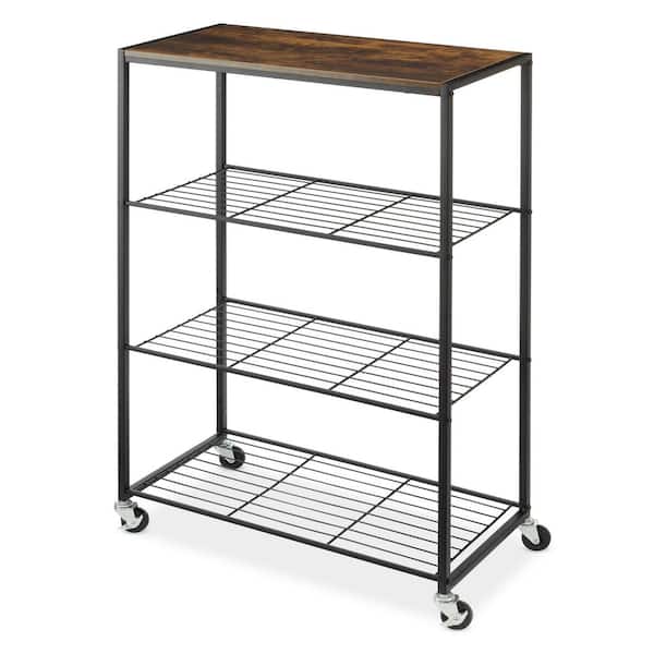 Whitmor Modern Industrial 4-Tier Steel and Wire Rolling Household Shelving Unit in Black (26.5 in. W x 39.13 in. H x 13 in. D)