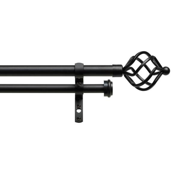 EXCLUSIVE HOME Torch 36 in. - 72 in. Adjustable Length 1 in. Double Curtain Rod Kit in Matte Black with Finial