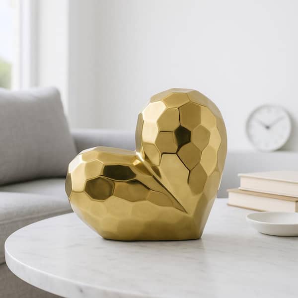Gold 8 in. x 8 in. Ceramic Heart Sculpture