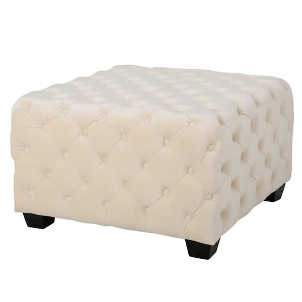 Lavie Ivory and Black Velvet Square Accent Ottoman