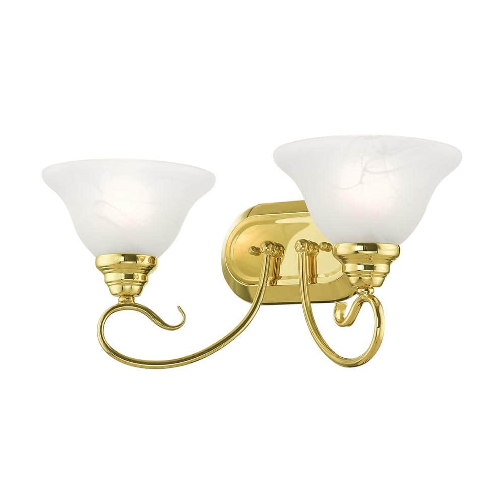 Polished Brass 2-Light Vanity with White Alabaster Glass