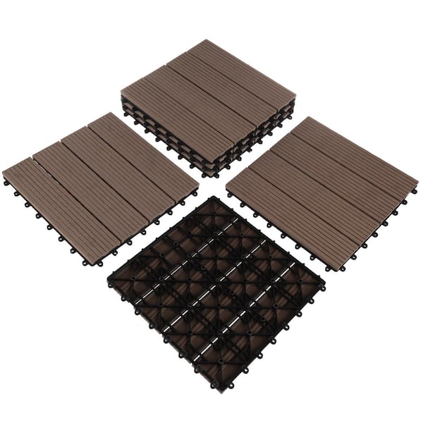Pure Garden 0.97 ft. x 0.97 ft. Slate Composite Deck Tile in Brown (30-Per Pack)