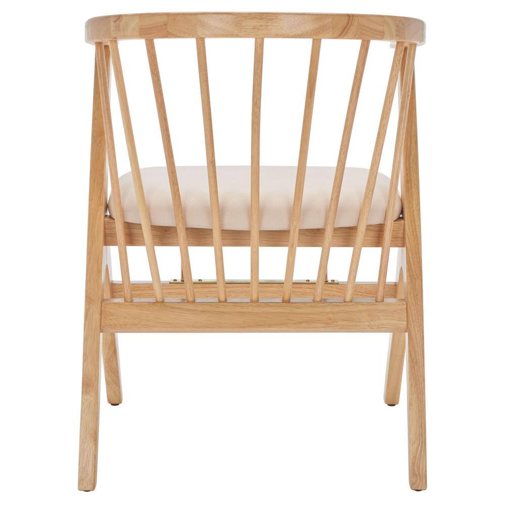 Natural Wood Upholstered Linen Windsor Arm Chair