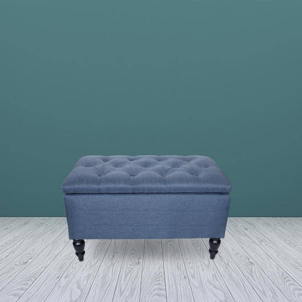29 in. Navy Upholstered Ottoman Storage Bench