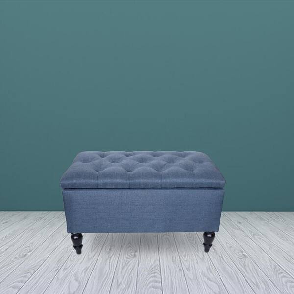 Maypex 29 in. Navy Upholstered Ottoman Storage Bench