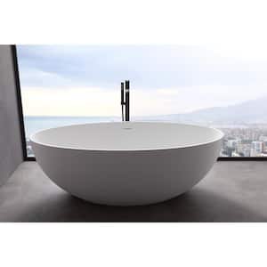 67 in. Stone Resin Flatbottom Solid Surface Freestanding Soaking Bathtub in White with Drain