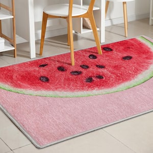 Apollo Half Watermelon Modern Printed Red Pink 3 ft. 3 in. x 5 ft. Area Rug