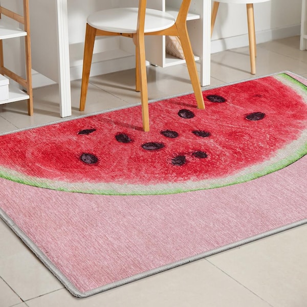 Apollo Half Watermelon Modern Printed Red Pink 5 ft. x 7 ft. Area Rug