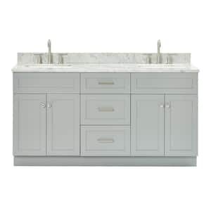 Hamlet 67 in. W x 22 in. D x 35.25 Double Sink Freestanding Bath Vanity in Grey with Carrara White Marble Top