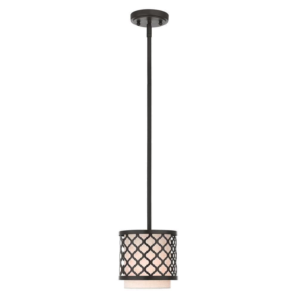 Arabesque English Bronze Mini Pendant with Oatmeal Shade