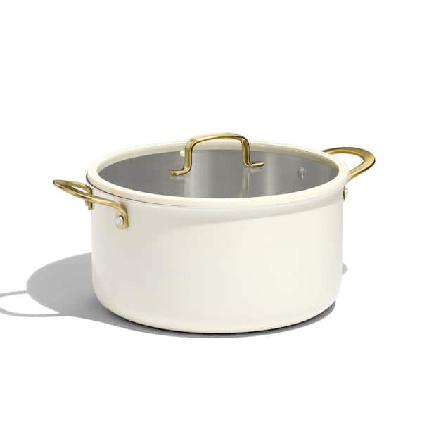 8 qt. Stainless Steel Stock Pot with Lid, Kitchen Stockpot Soup Pot for All Stoves, Oven and Dishwasher Safe, White