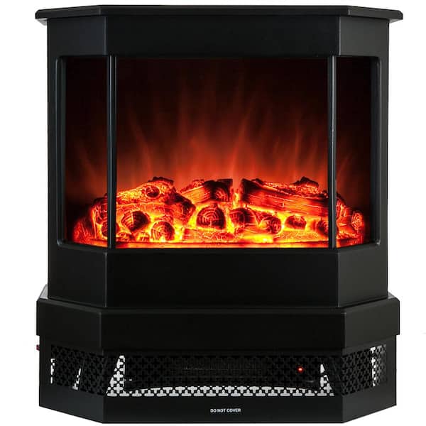 AKDY 400 sq.ft Electric Stove in Black with Tempered Glass Realistic Flame and Logs