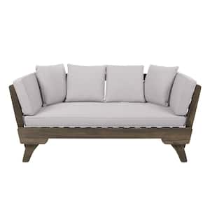 Gray Wood Outdoor Daybed with Light Gray Cushions