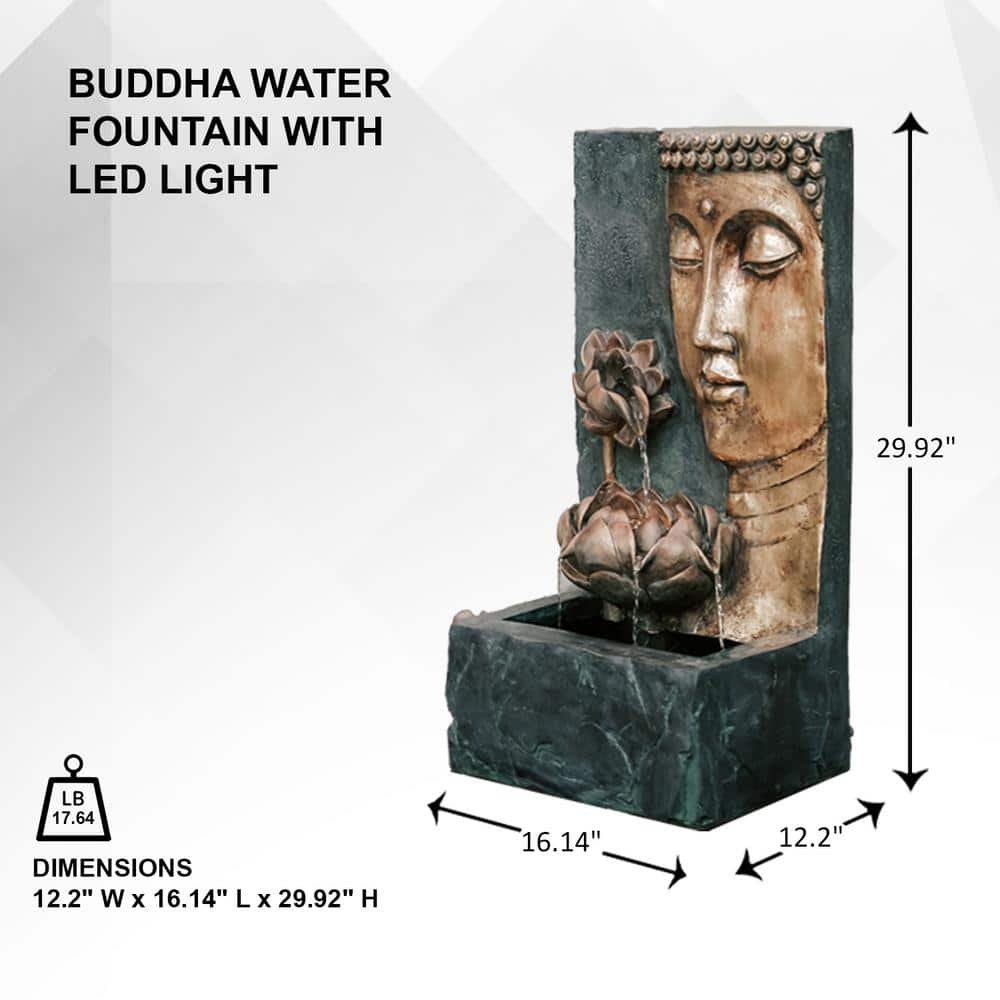 Bronze and Natural Grey Zen Lotus Water Fountain with LED Light