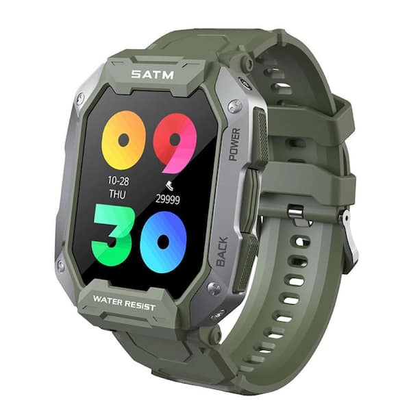 Military Tactical Smart Watch with 5ATM Fitness Tracker, Blood Pressure, Heart Rate and Blood Oxygen Monitor in Green