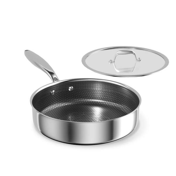 3.6 Qt Stainless Steel Hybrid Nonstick Saute Pan with Lid, Tri-Ply Clad Even Heat Distribution, Oven Safe to 500°F