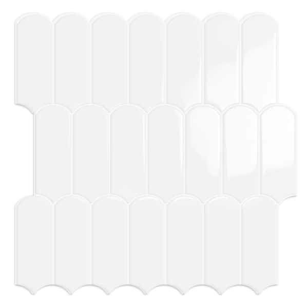 White Peel and Stick Backsplash Tiles 12 in. x 12 in. Self-Adhesive Vinyl Wall Tile for Kitchen, Bathroom, RV (10-Pack)