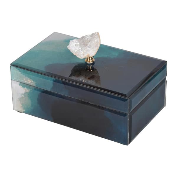 Unbranded 10 in. x 7 in. x 5 in. Bethany Aqua Marbled Jewelry Box, Stackable Decorative Storage Boxes with Lids