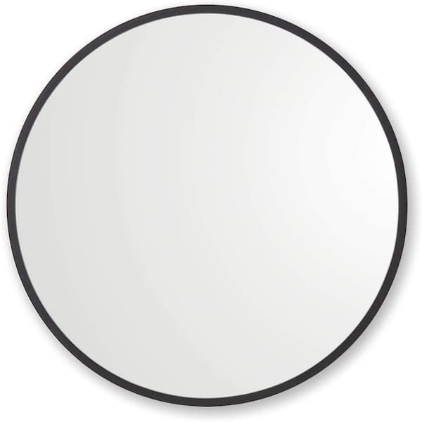 HUOVTR Sdkoa 23.9 in. H x 23.9 in. W Black Modern Style Metal Frame Round Mirror