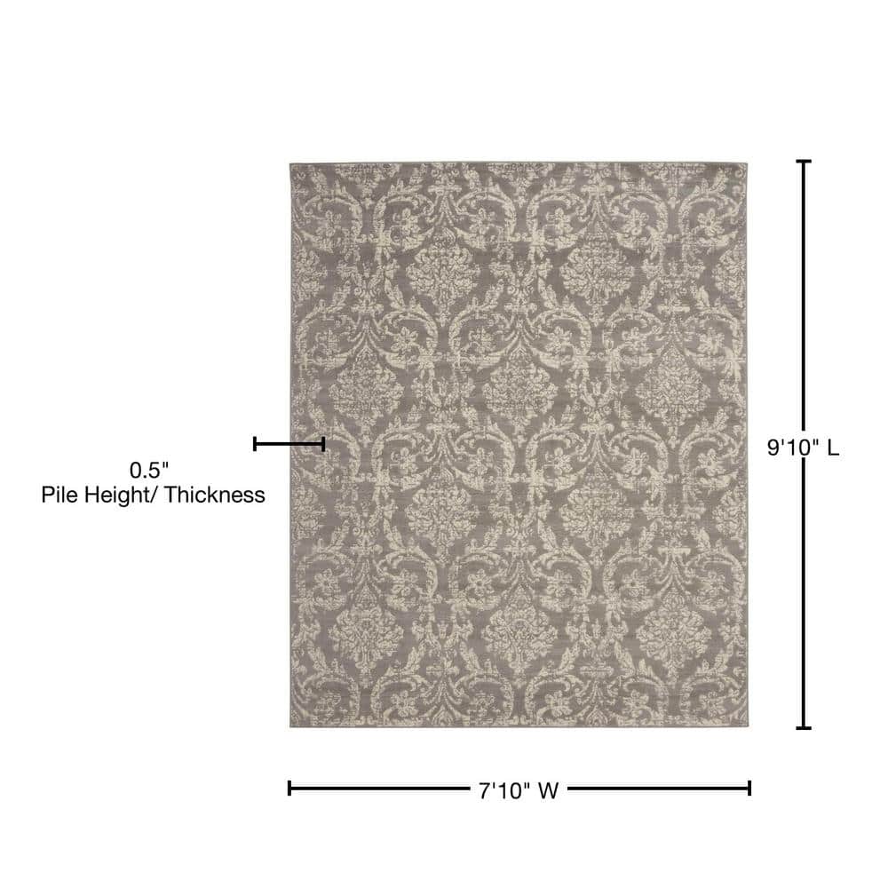 Gray and Ivory Damask Pattern 8' x 10' Area Rug