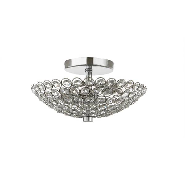 Hampton Bay Barclay 11 in. 2-Light Chrome and Crystal Semi-Flush