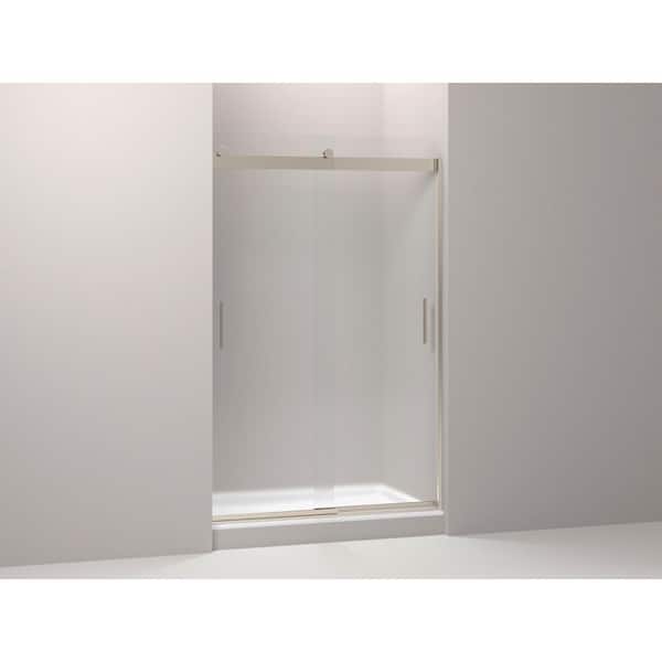 Levity 44-48 in.W x 74 in. H Frameless Sliding Shower Door in Bronze with 1/4 in. Thick Frosted Glass and Blade Handles