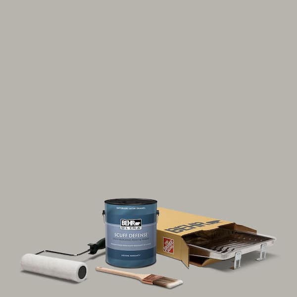 BEHR 1 gal. #PPU24-11 Greige Extra Durable Satin Enamel Interior Paint and 5-Piece Wooster Set All-in-One Project Kit