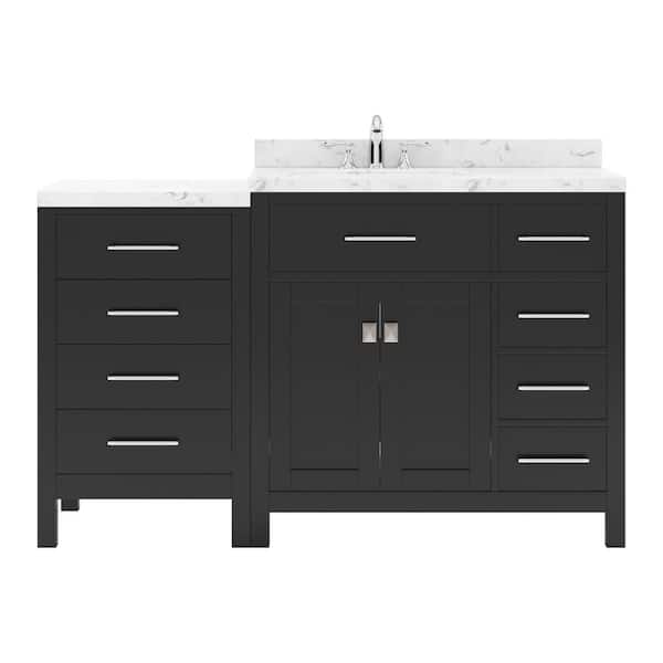 Virtu USA Caroline Parkway 57 in. W x 22 in. D x 35 in. H Single Sink Bath Vanity in Espresso with Quartz Top