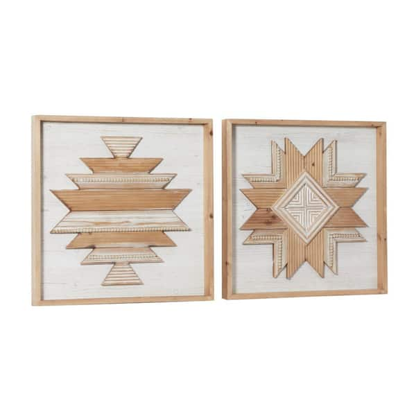 Litton Lane Wood Brown Handmade Southwestern Beaded Geometric Wall Decor  (Set of 2) 61461 - The Home Depot