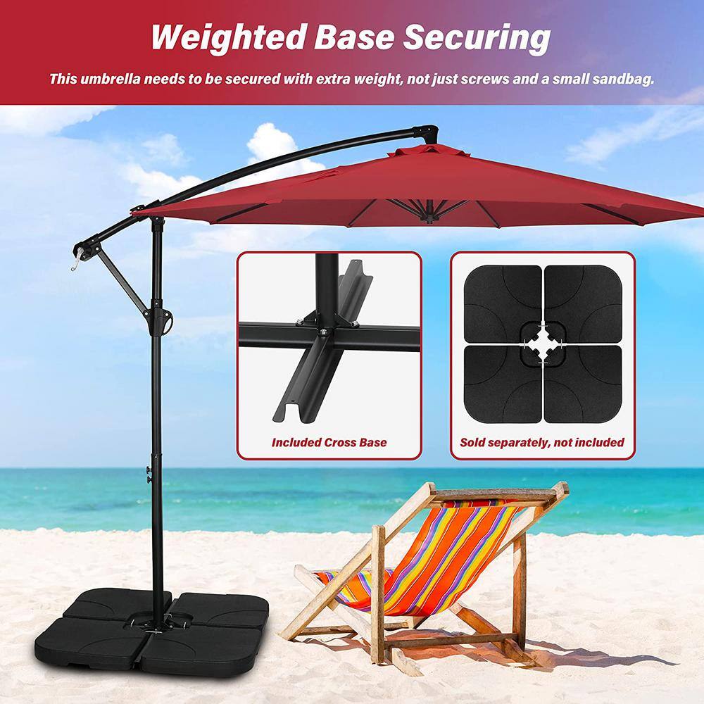 10 ft. Red Cantilever Metal Patio Umbrella with Crank Lift System