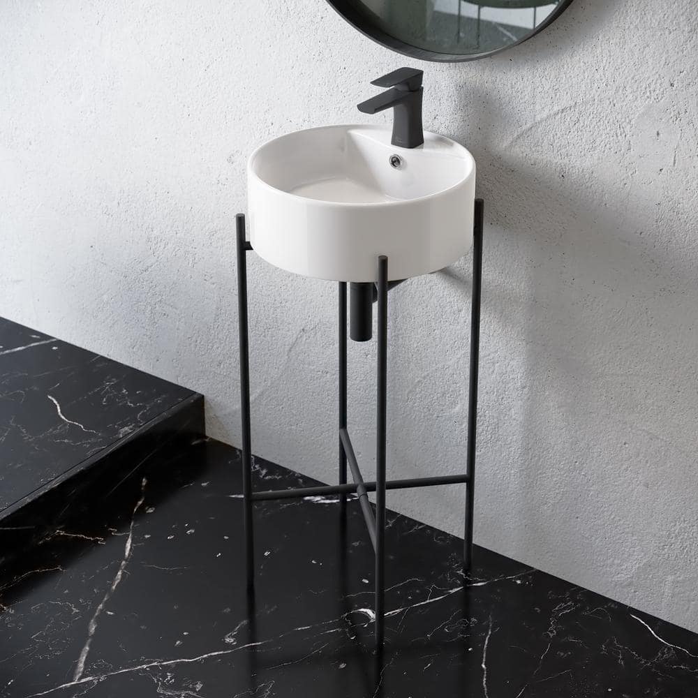 Monaco 15.75" White Ceramic Console Sink with Matte Black Legs