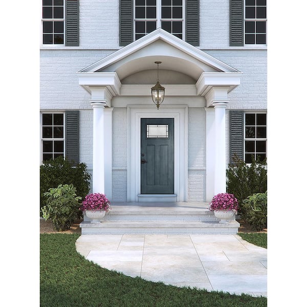 36 in. x 80 in. Right-Hand 1-Lite Craftsman Wendover Denim Stained Fiberglass Prehung Front Door with Brickmould