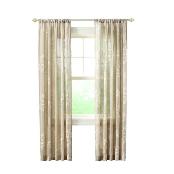 Home Decorators Collection Sheer Linen Leaf Embroidery Rod Pocket Curtain - 50 in. W x 108 in. L