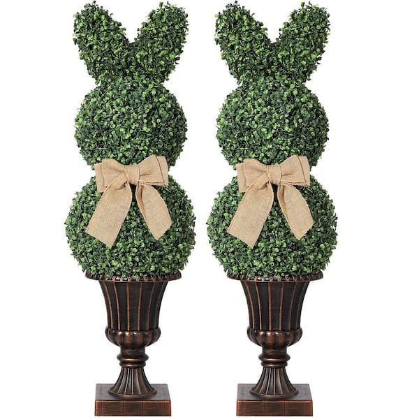 Faux Boxwood Topiaries Plant,39 in. /3.25 ft. Artificial Bunny Shaped Topiary Tree Classic Planter Pot Rabbit (Set of 2)