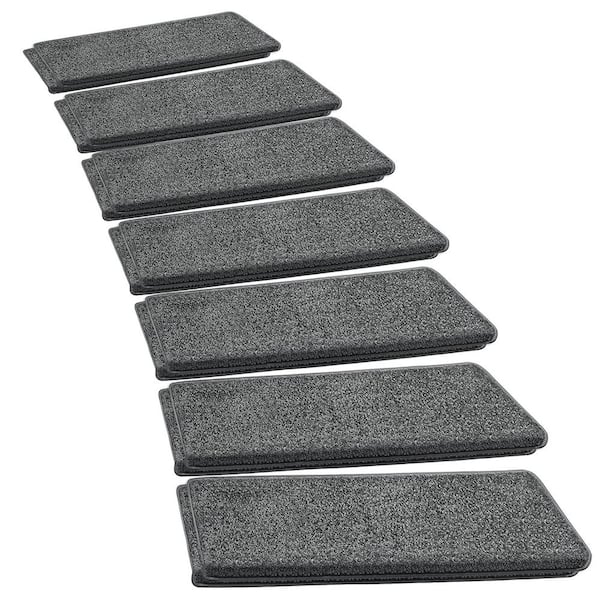 PURE ERA Dark Grey 9.5 in. x 30 in. x 1.2 in. Polypropylene Bullnose Tape Free Non Slip Carpet Stair Treads Covers Set of 14