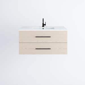 Napa 42 in. W x 20 in. D Single Sink Bathroom Vanity Wall Mounted in Natural Oak with Acrylic Integrated Countertop
