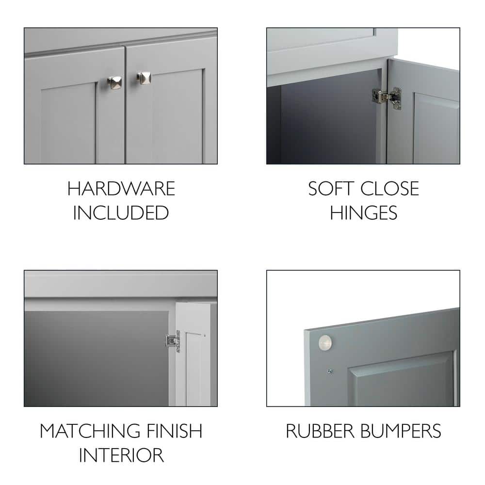 Gray Shaker Style 36-Inch Solid Wood Bathroom Vanity