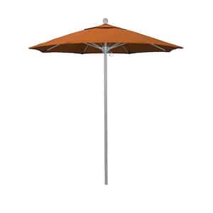 7.5 ft. Grey Woodgrain Aluminum Commercial Market Patio Umbrella Fiberglass Ribs and Push Lift in Tuscan Sunbrella